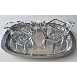 Vintage Art Deco Heisey "Quator" open sugar bowl & creamer